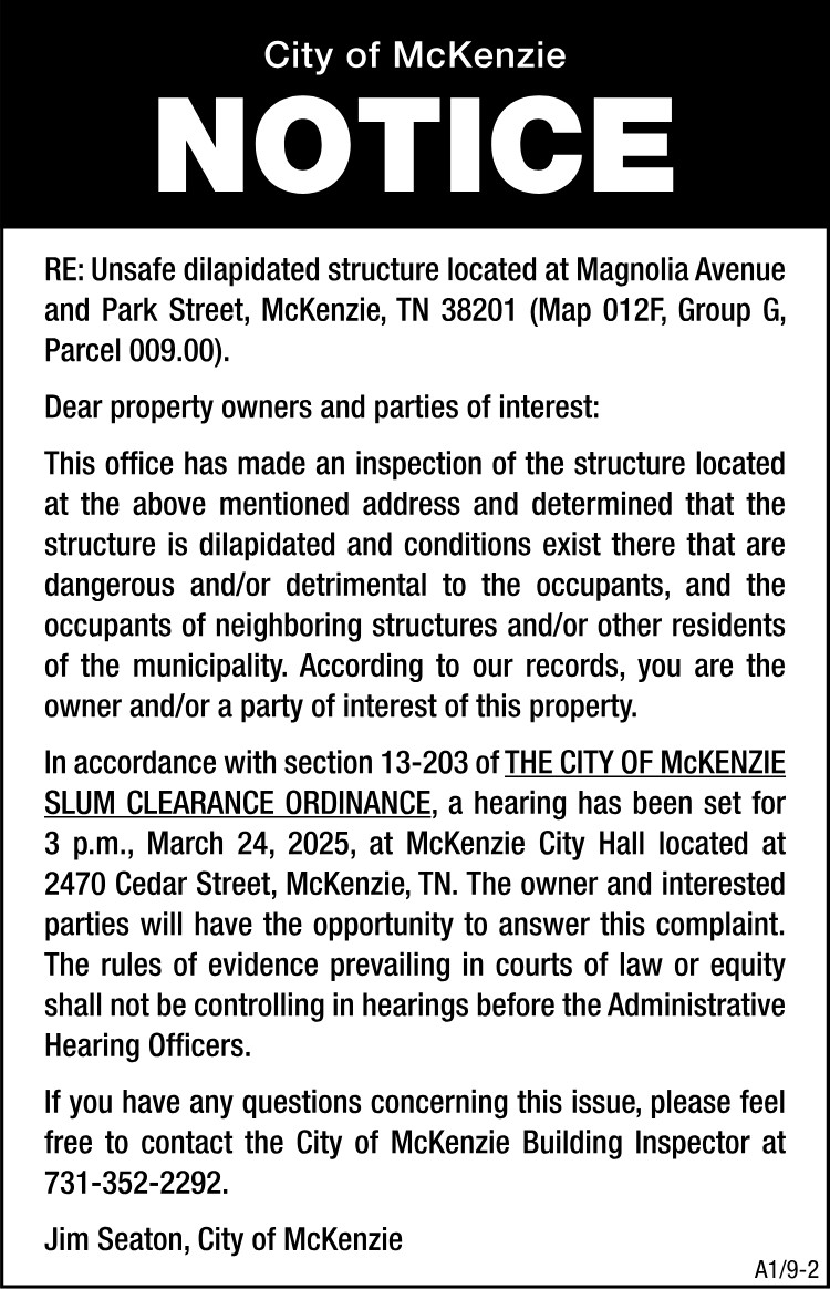 Notice Unsafe Dilapidated Structure - Magnolia Avenue