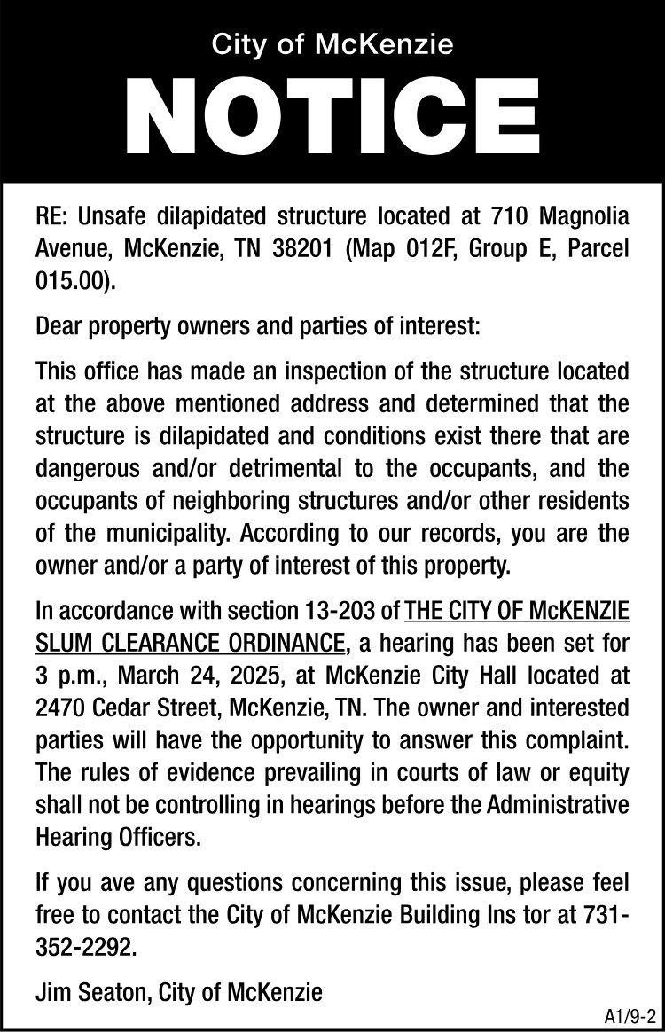 Notice Unsafe Dilapidated Structure - 710 Magnolia Avenue