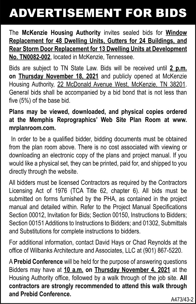 McKenzie Housing Authority - Advertisement for Bids