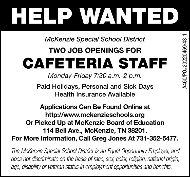 MSSD Help Wanted - Cafeteria Staff