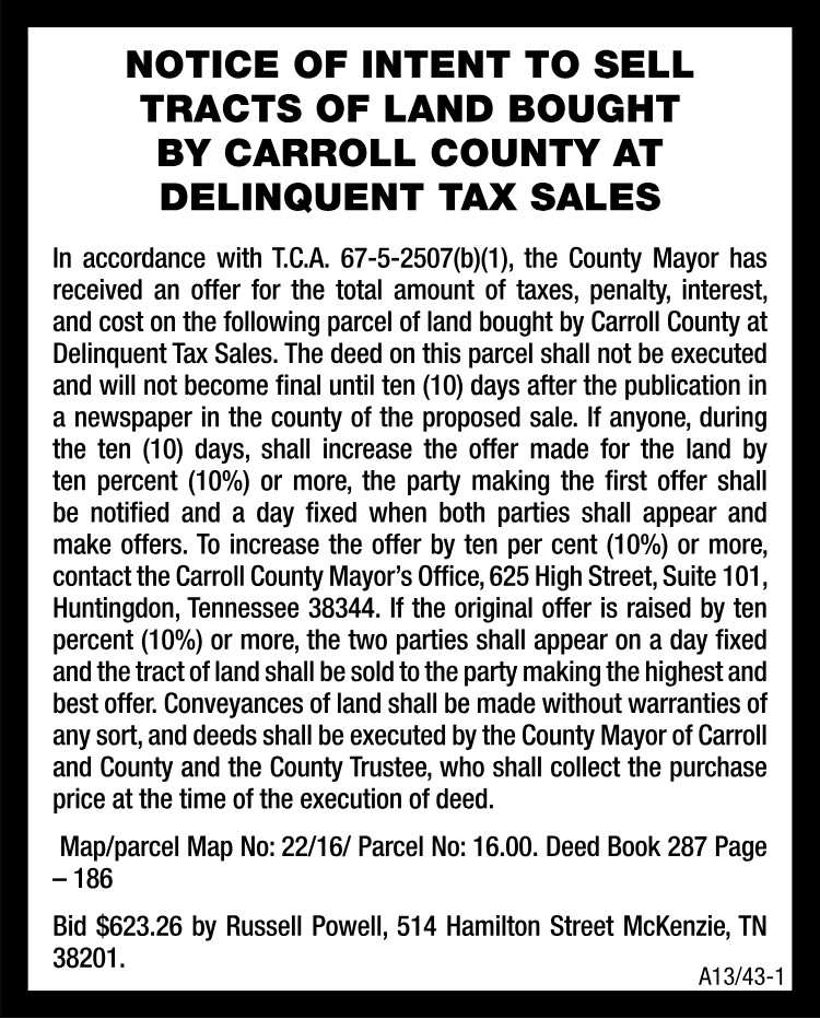 Notice of Intent to Sell Land