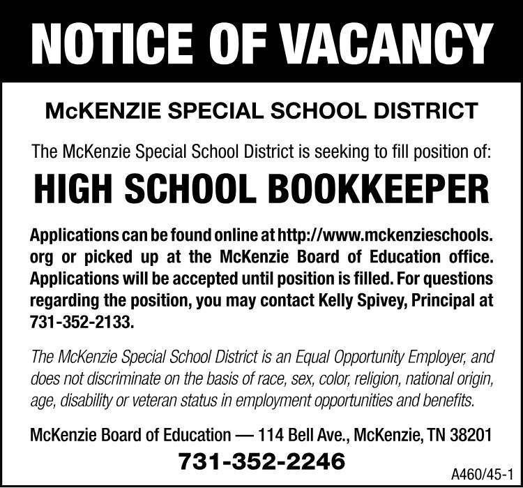 MSSD Vacancy High School Bookkeeper