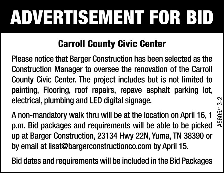 Advertisement for Bid - Carroll County Civic Center