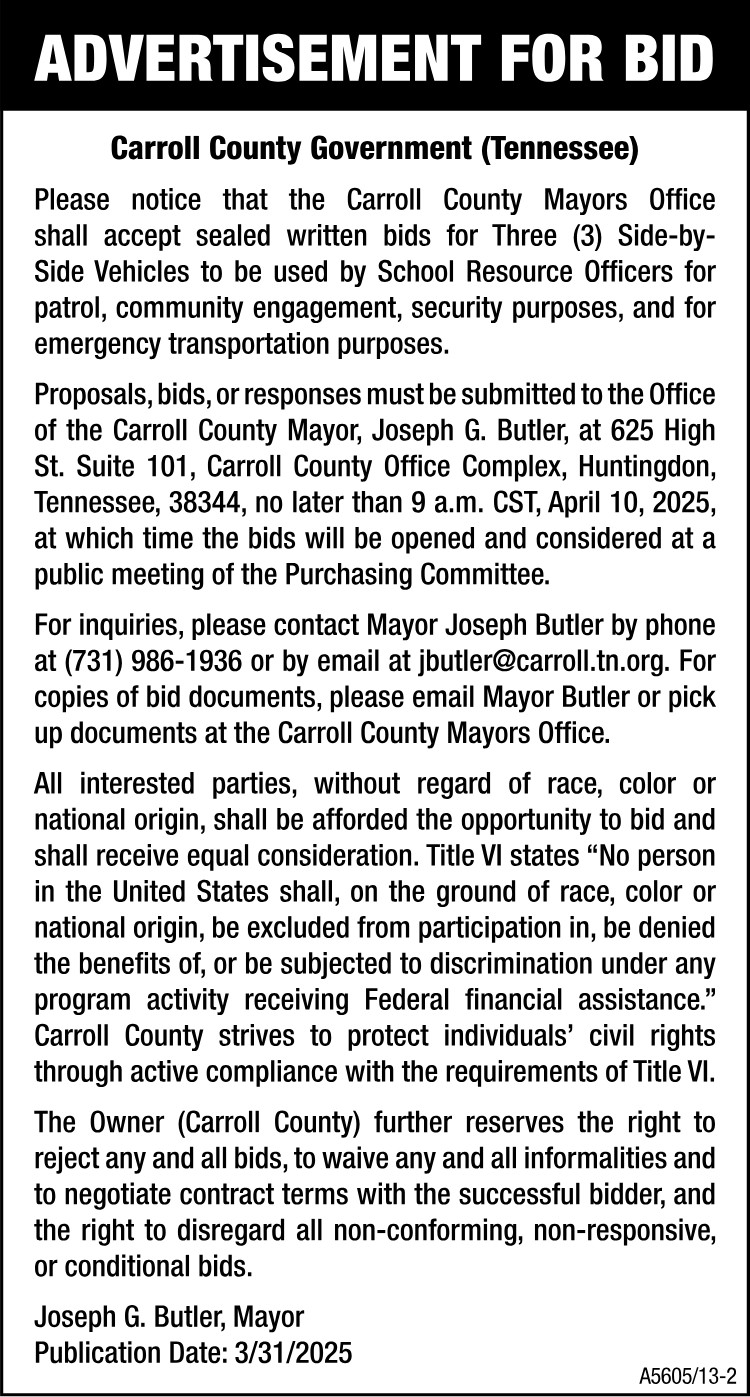 Advertisement for Bid - Side-by-Side Vehicles
