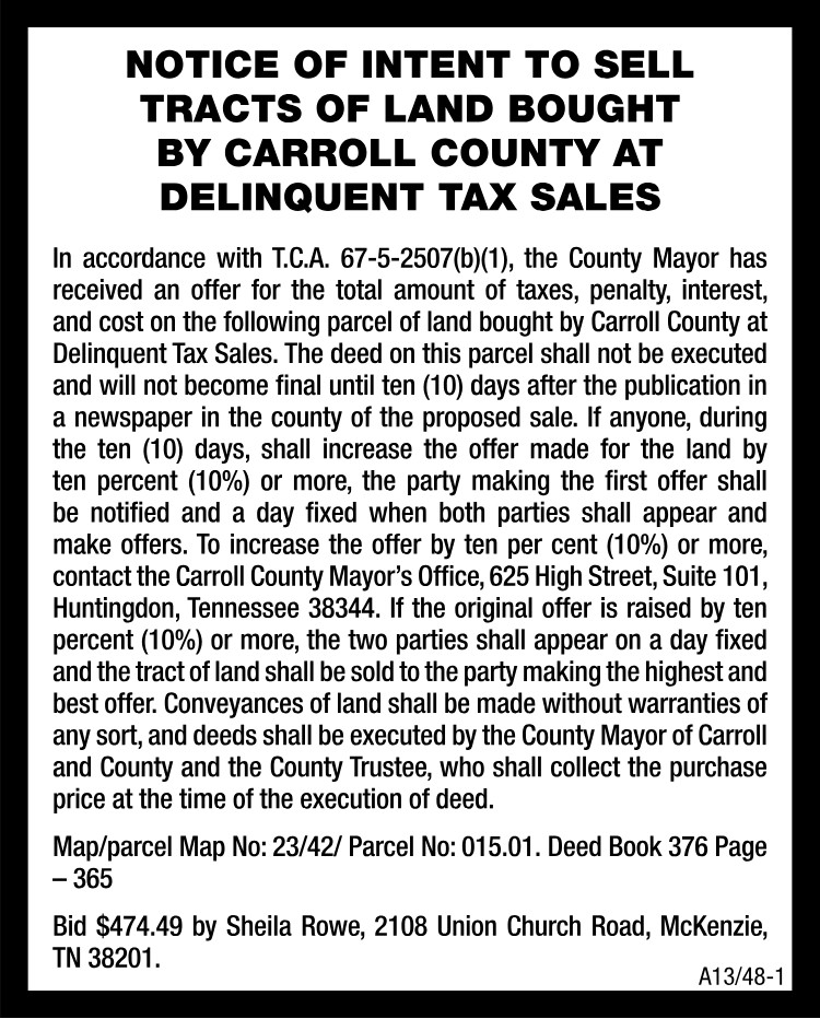 Notice of Intent to Sell Land