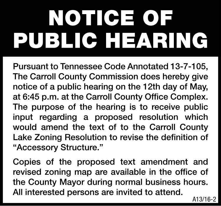 Notice of Public Hearing - Carroll Lake