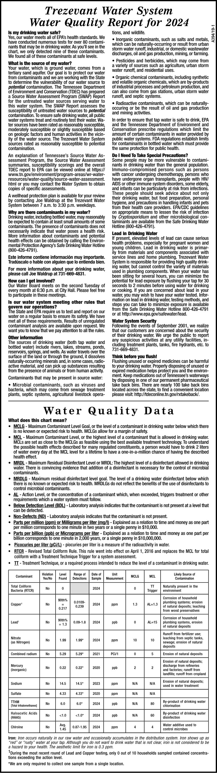 Trezevant Water Quality Report