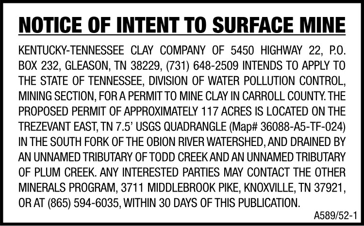 Notice of Intent to Surface Mine - KT Clay