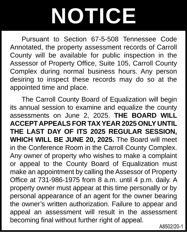 Notice - Carroll County Property Assessor