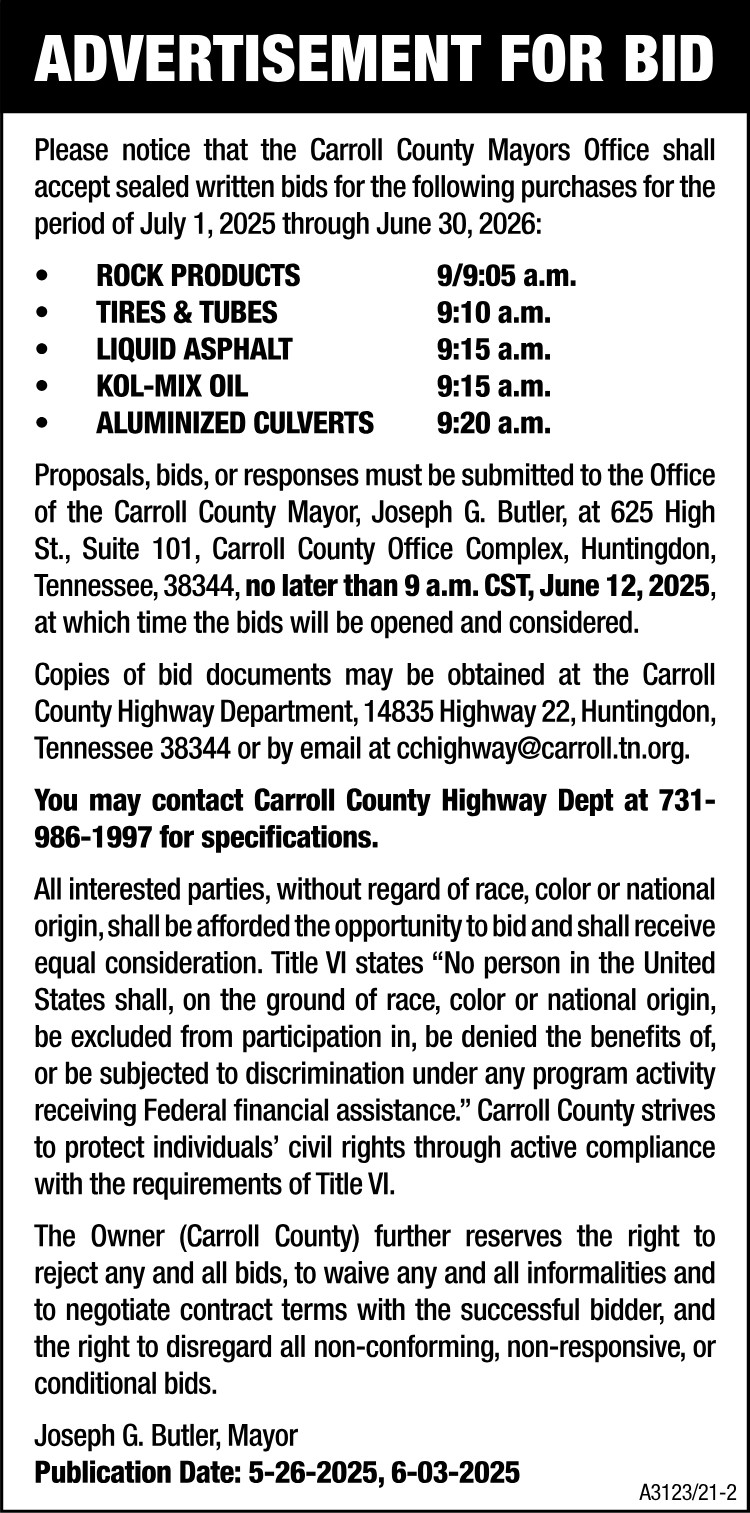 Advertisement for Bid - Carroll County Highway
