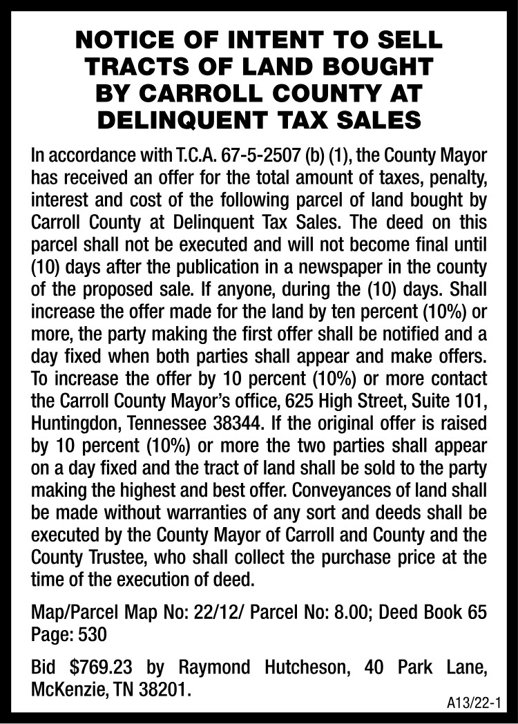 Notice of Intent to Sell Tracts of Land