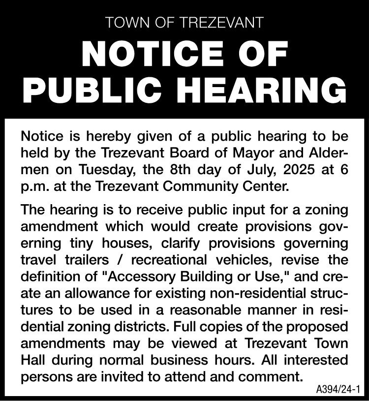 Notice of Public Hearing - Trezevant Zoning