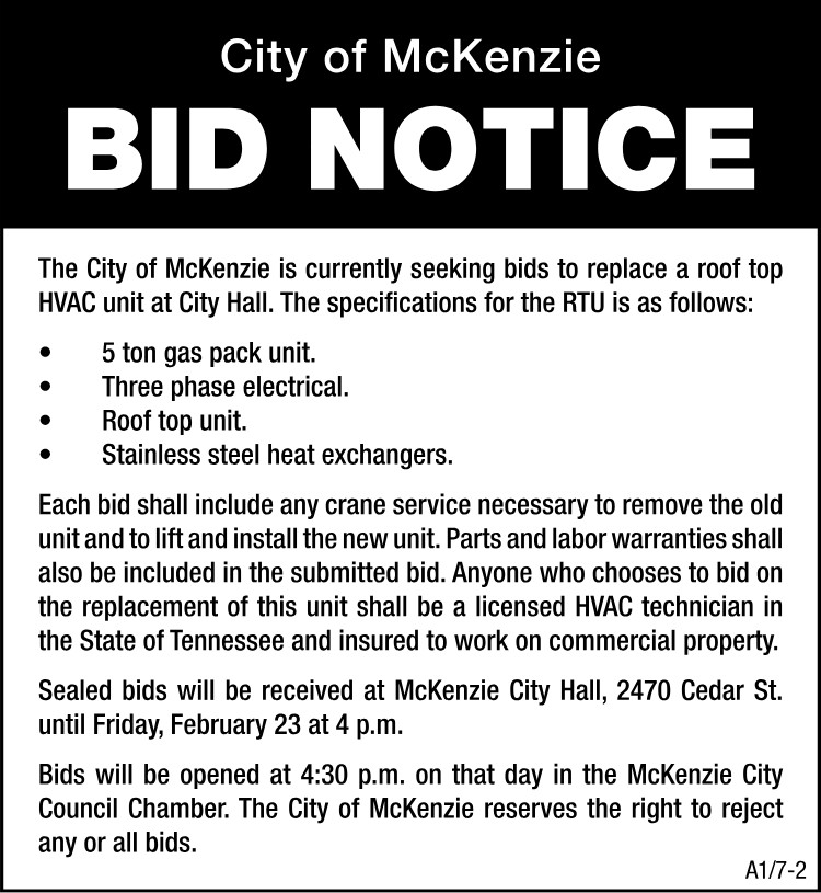Bid Notice - McKenzie HVAC Unit