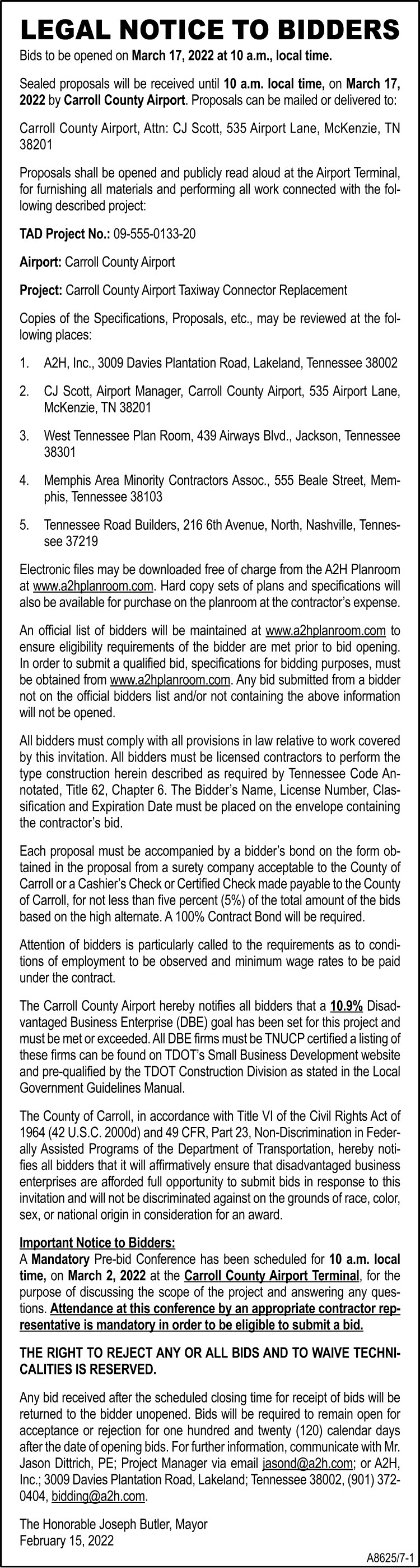 Legal Notice to Bidders - Carroll County Airport