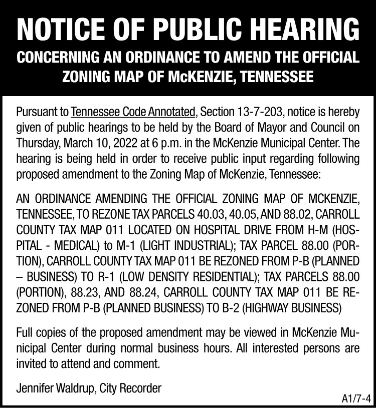 Notice of Public Hearing - Zoning Map