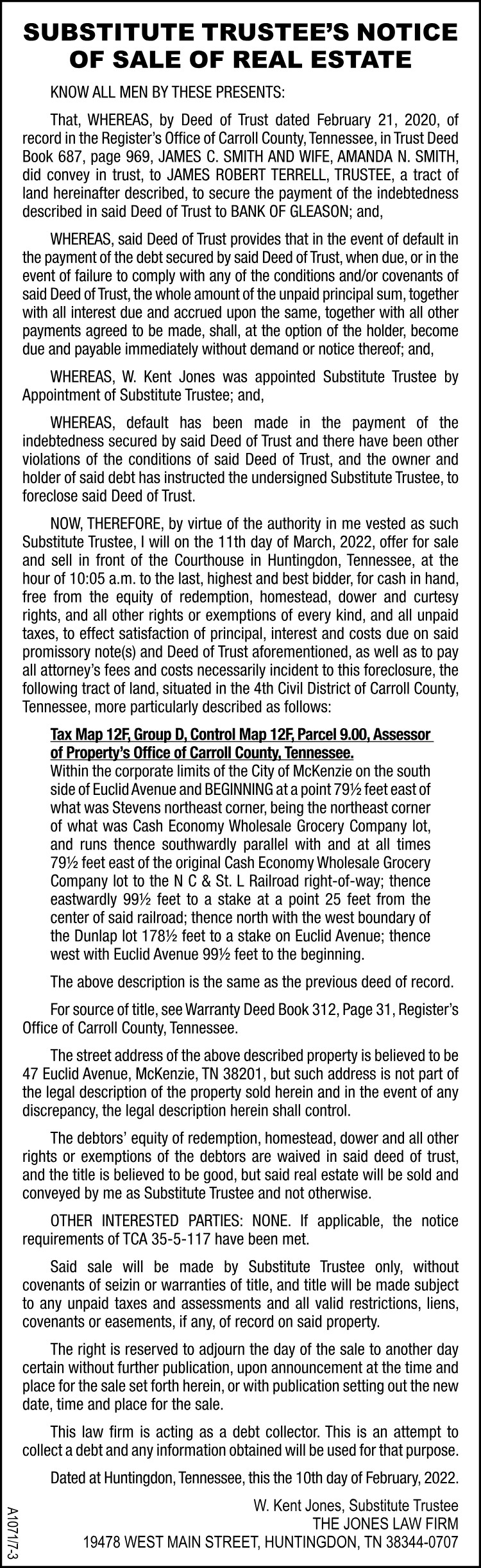 Substitute Trustee's Sale - SMITH