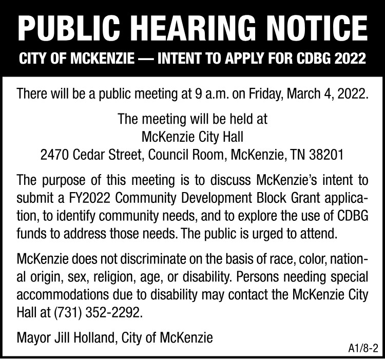 Public Hearing Notice - City of McKenzie CDBG