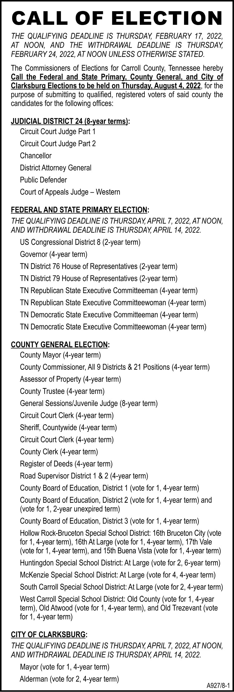 Call of Election