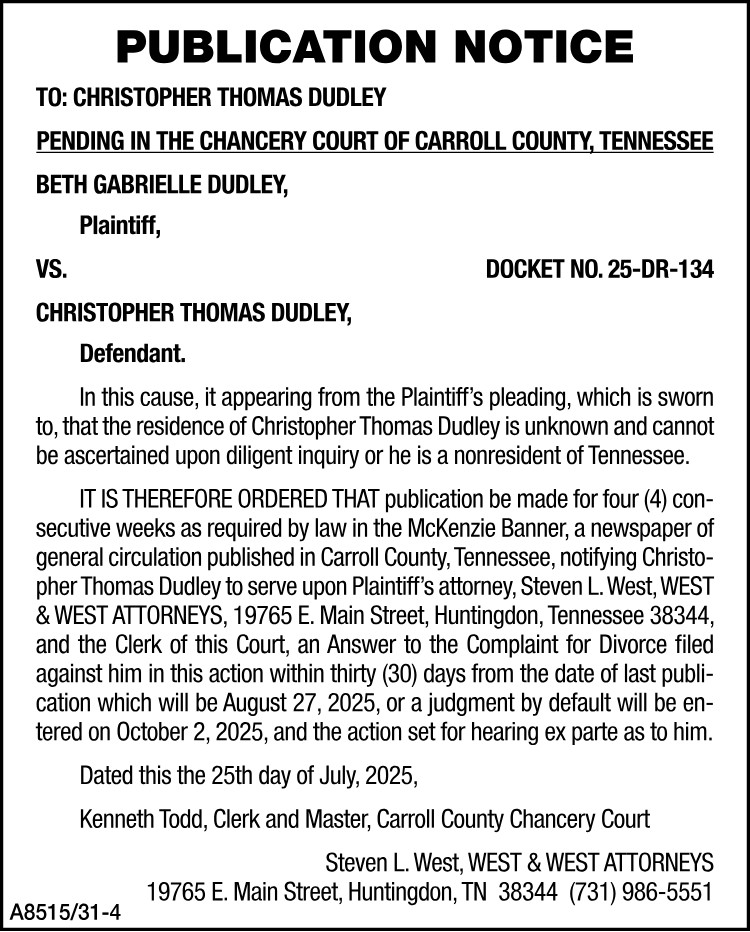 Publication Notice - DUDLEY