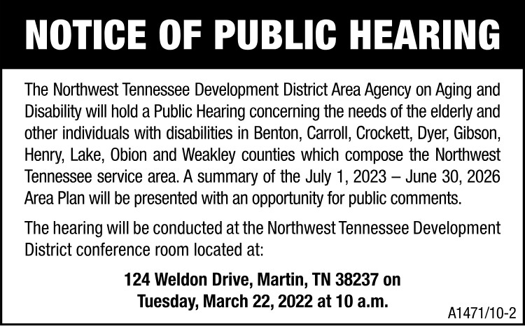 Notice of Public Hearing - NWTN Development District