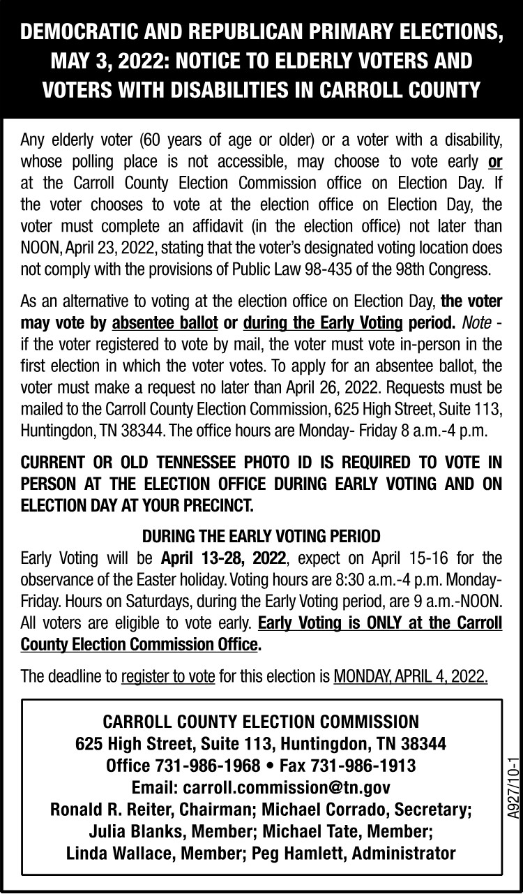 Notice to Elderly - Carroll County Election