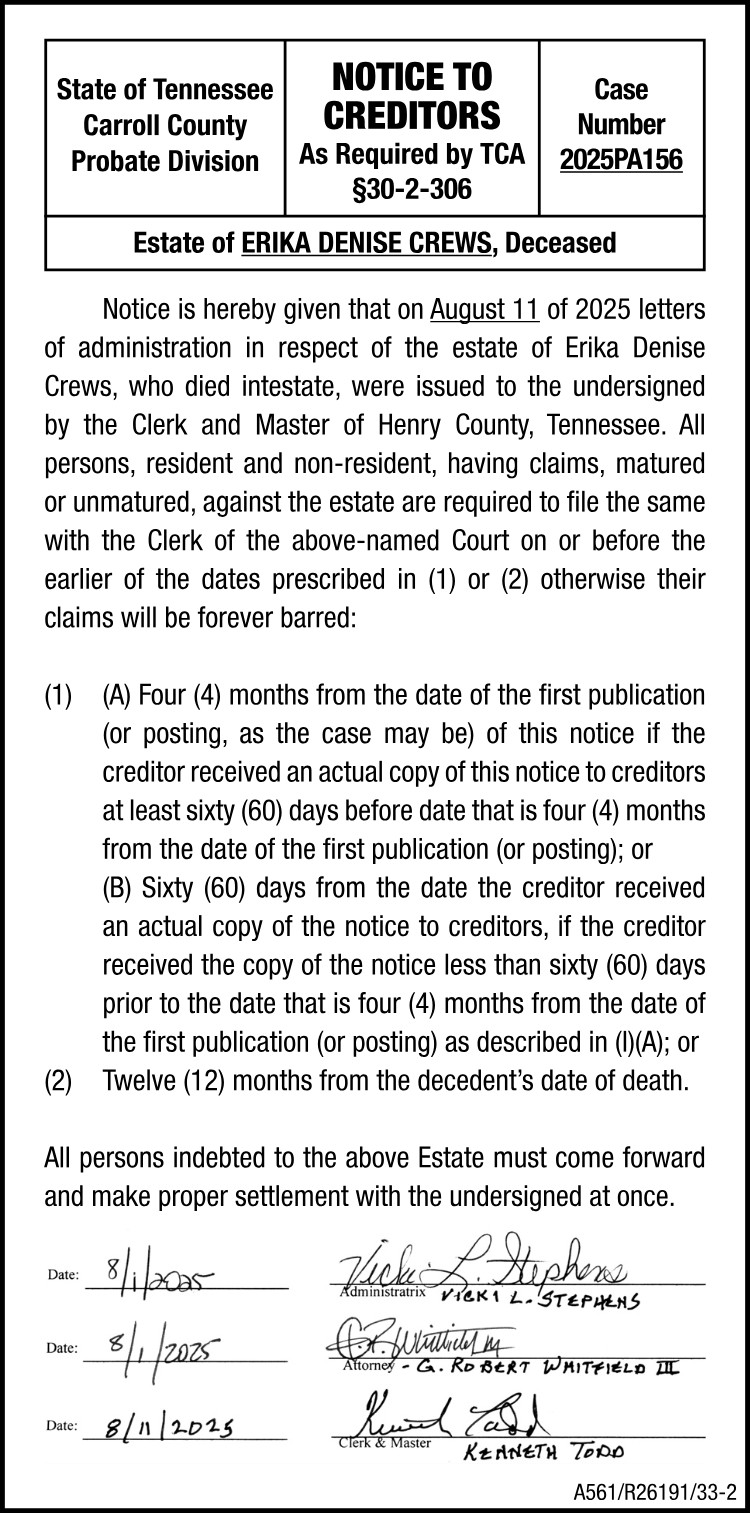 Notice to Creditors - CREWS