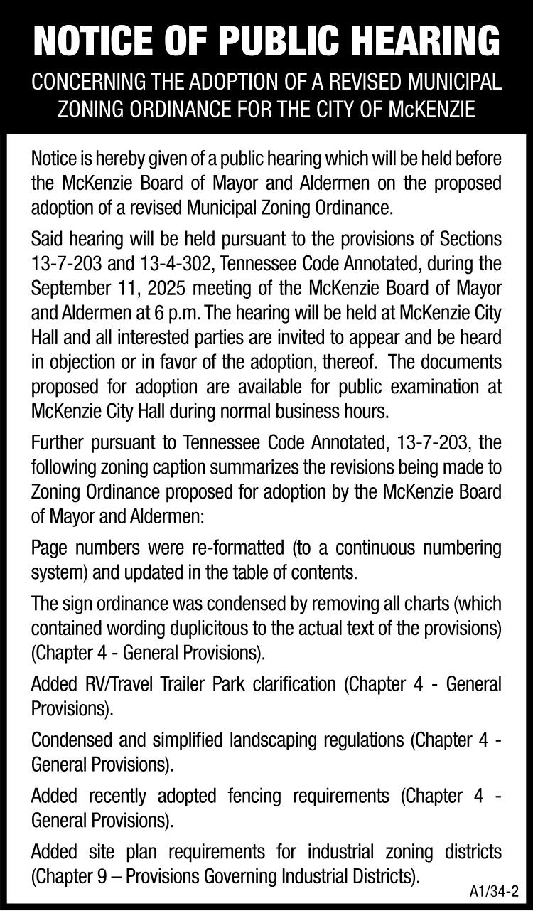 Notice of Public Hearing - McKenzie Zoning