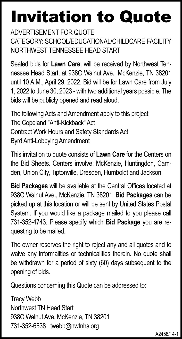 Invitation to Quote - NWTN Head Start Lawn Care