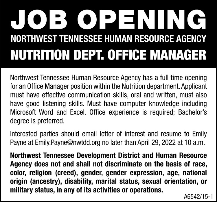 NWTN Human Resource Agency - Job Opening - Office Manager