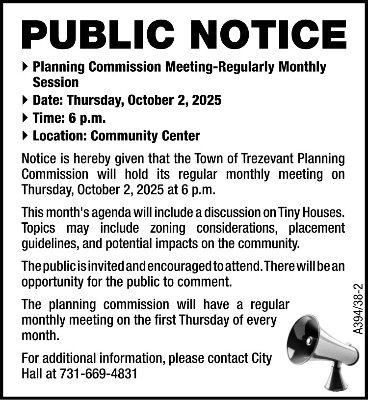 Public Notice - Trezevant Planning Commission Meeting