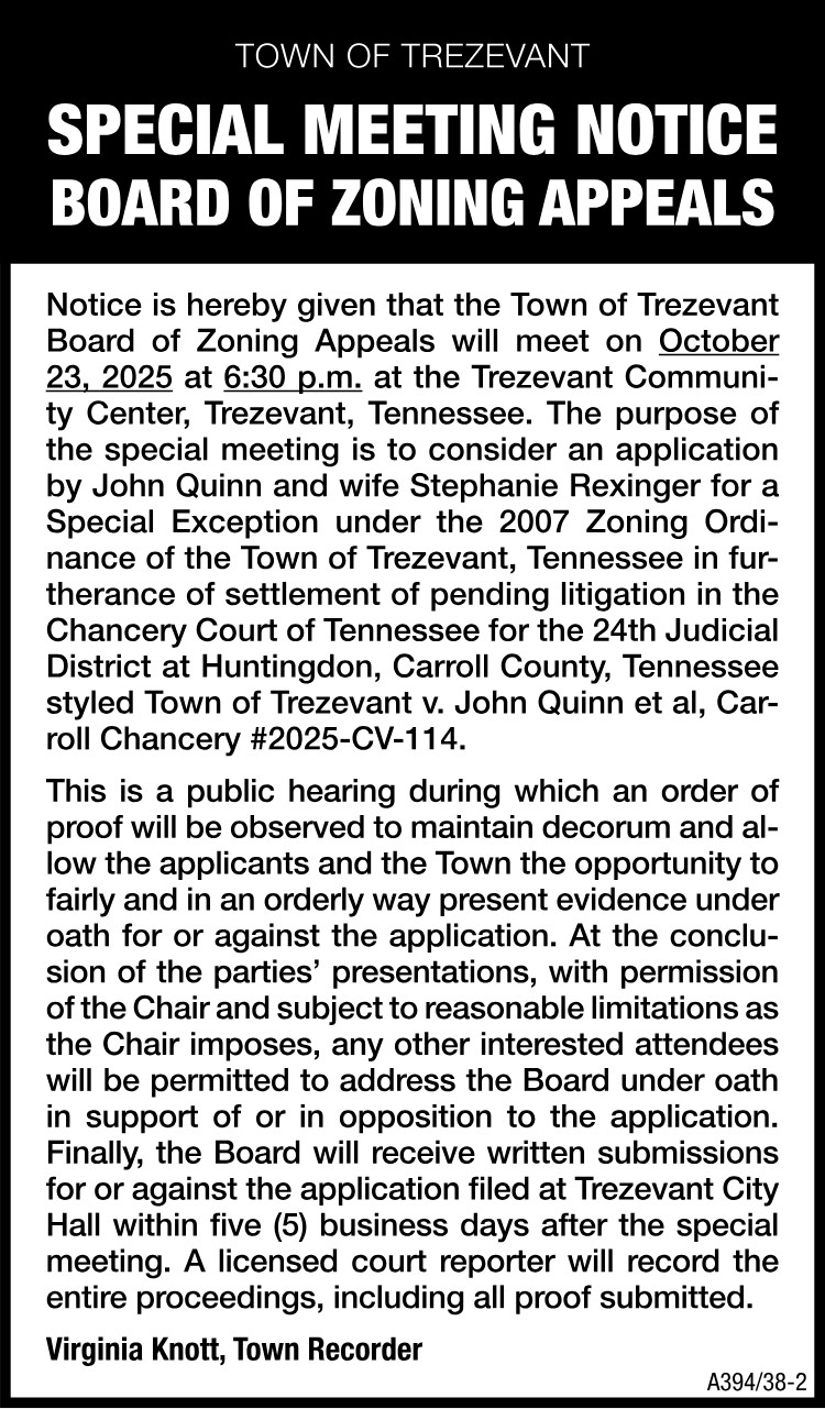 Trezevant Board of Zoning Meeting