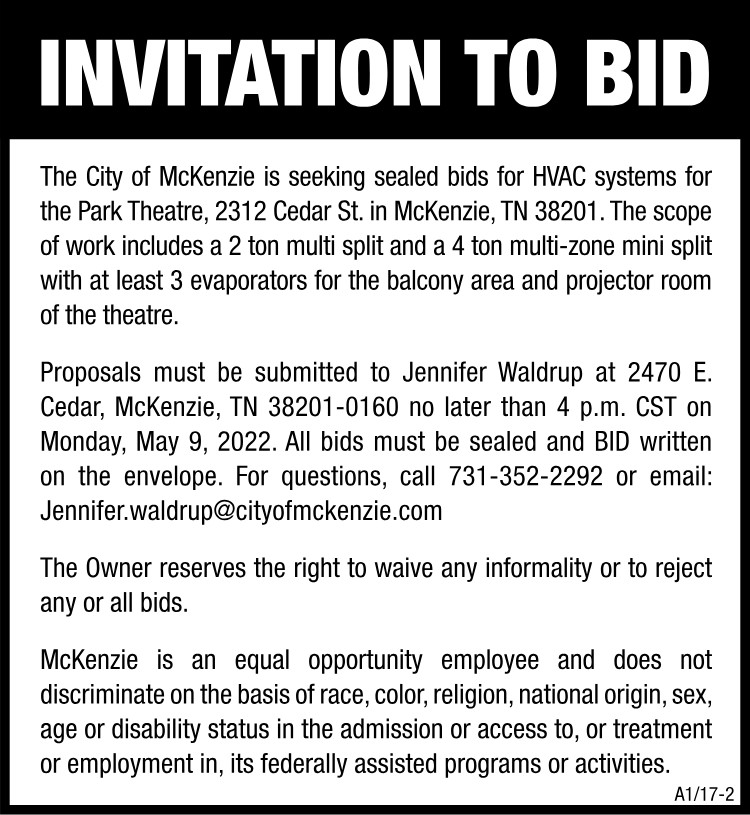 Invitation to Bid - City of McKenzie HVAC