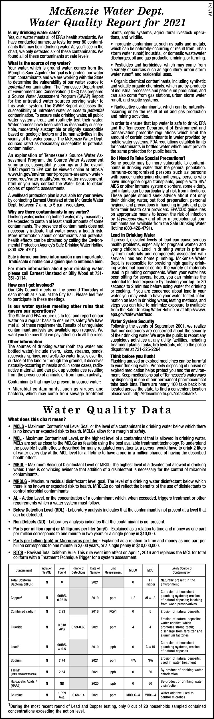 McKenzie Water Quality Report