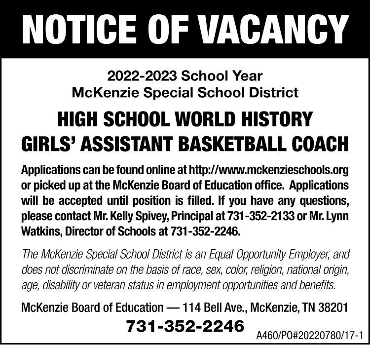 Notice of Vacancy - MSSD High School World History