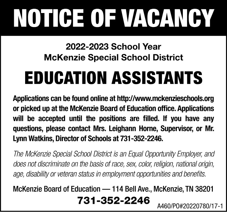 Notice of Vacancy - MSSD Education Assistants