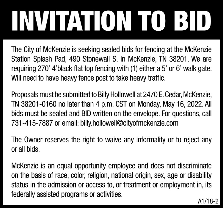 Invitation to Bid - Splash Pad Fence