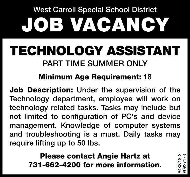 West Carroll Schools - Technology Assistant