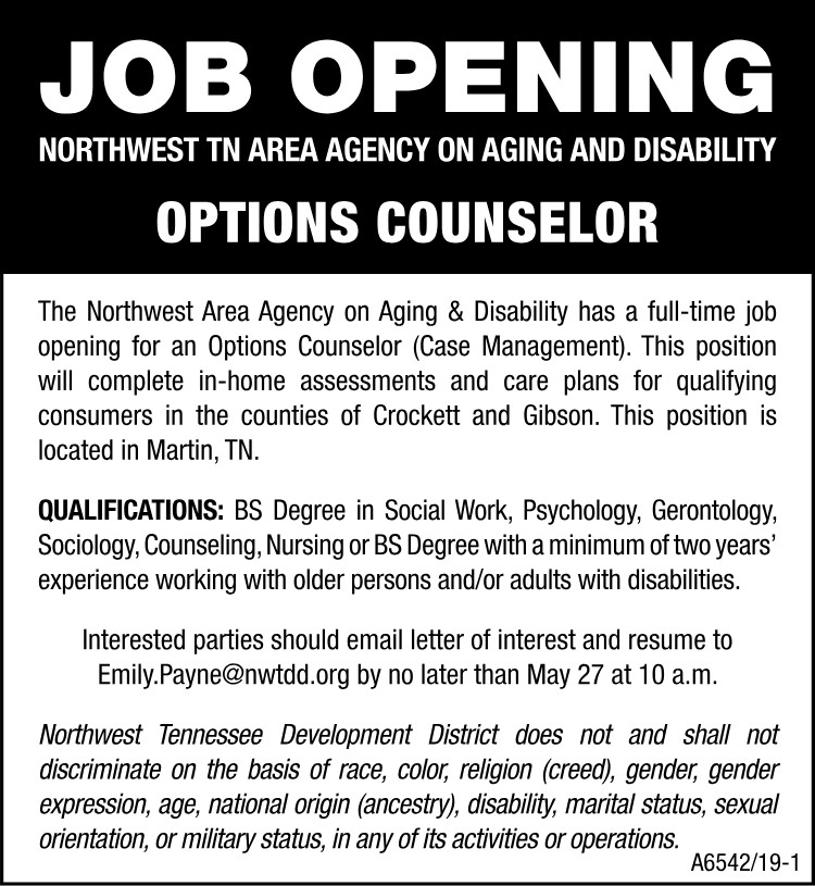 NWTN Area Agency on Aging - Options Counselor Job Opening