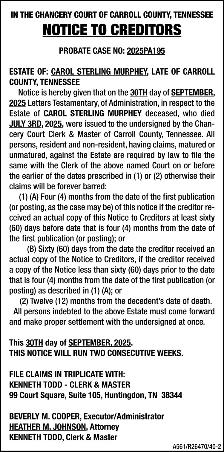 Notice to Creditors - MURPHEY