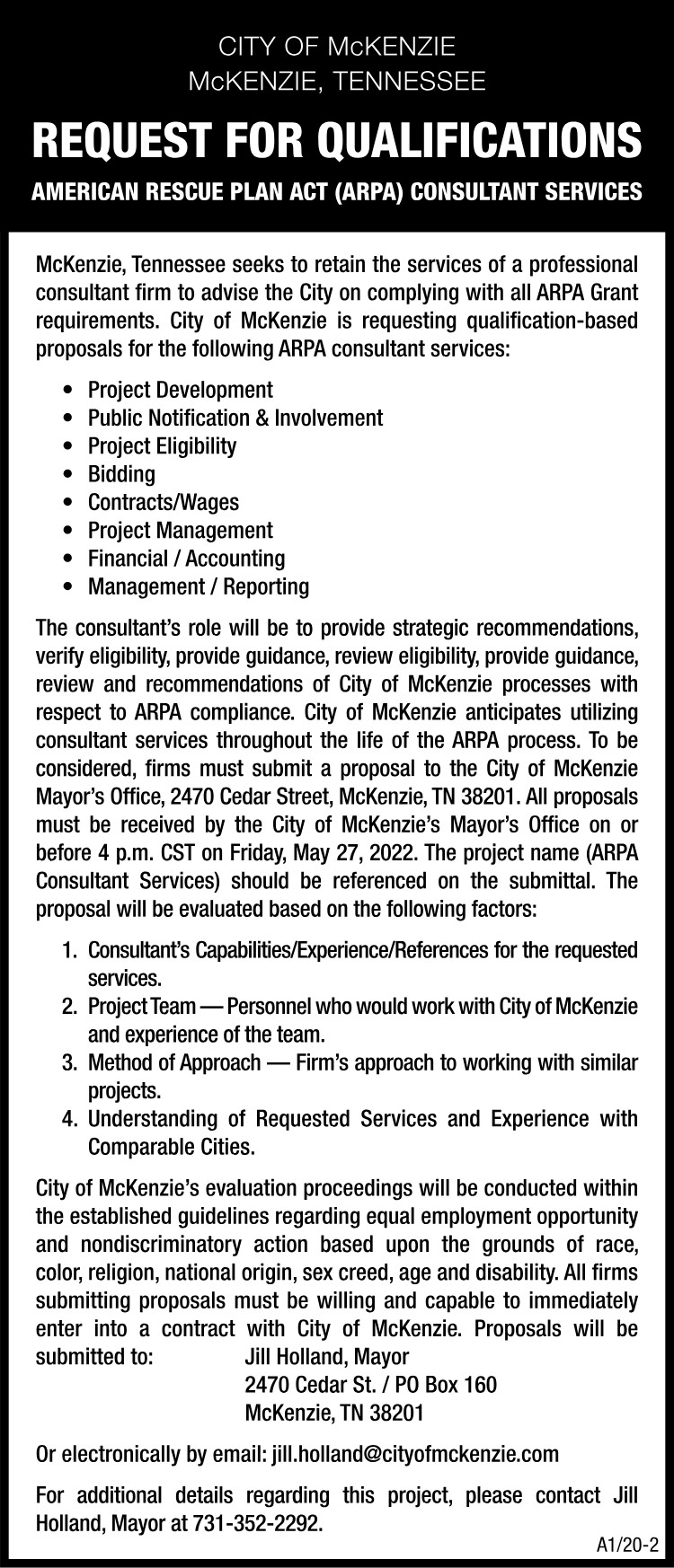 City of McKenzie - Request for ARPA Qualifications