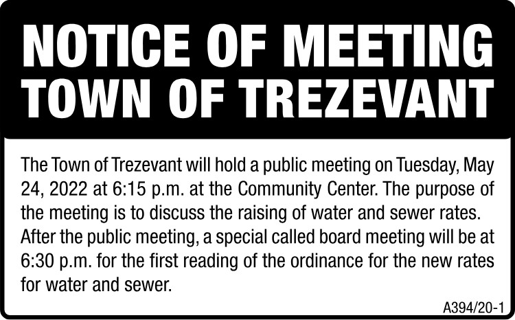 NOTICE of MEETING Town of Trezevant