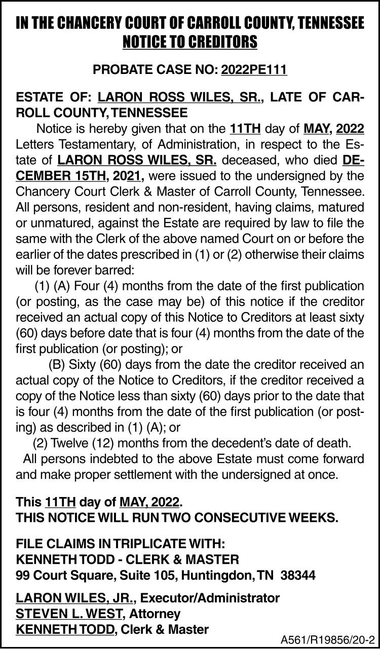 Notice to Creditors - WILES