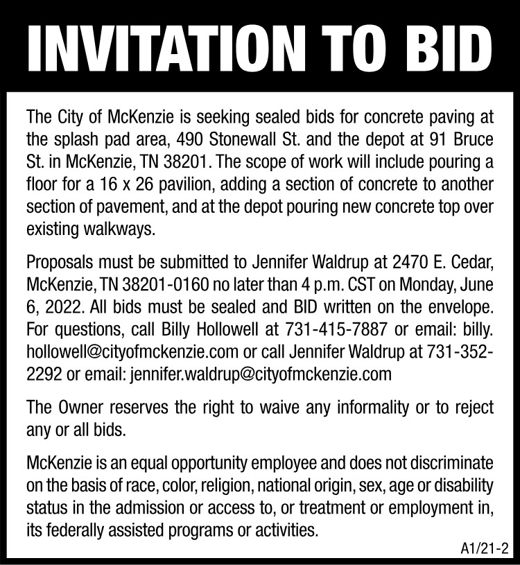 Invitation to Bid - Splash Pad Concrete Paving