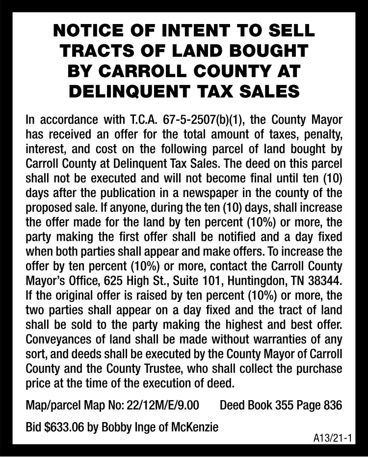 Notice of Intent to Sell Land
