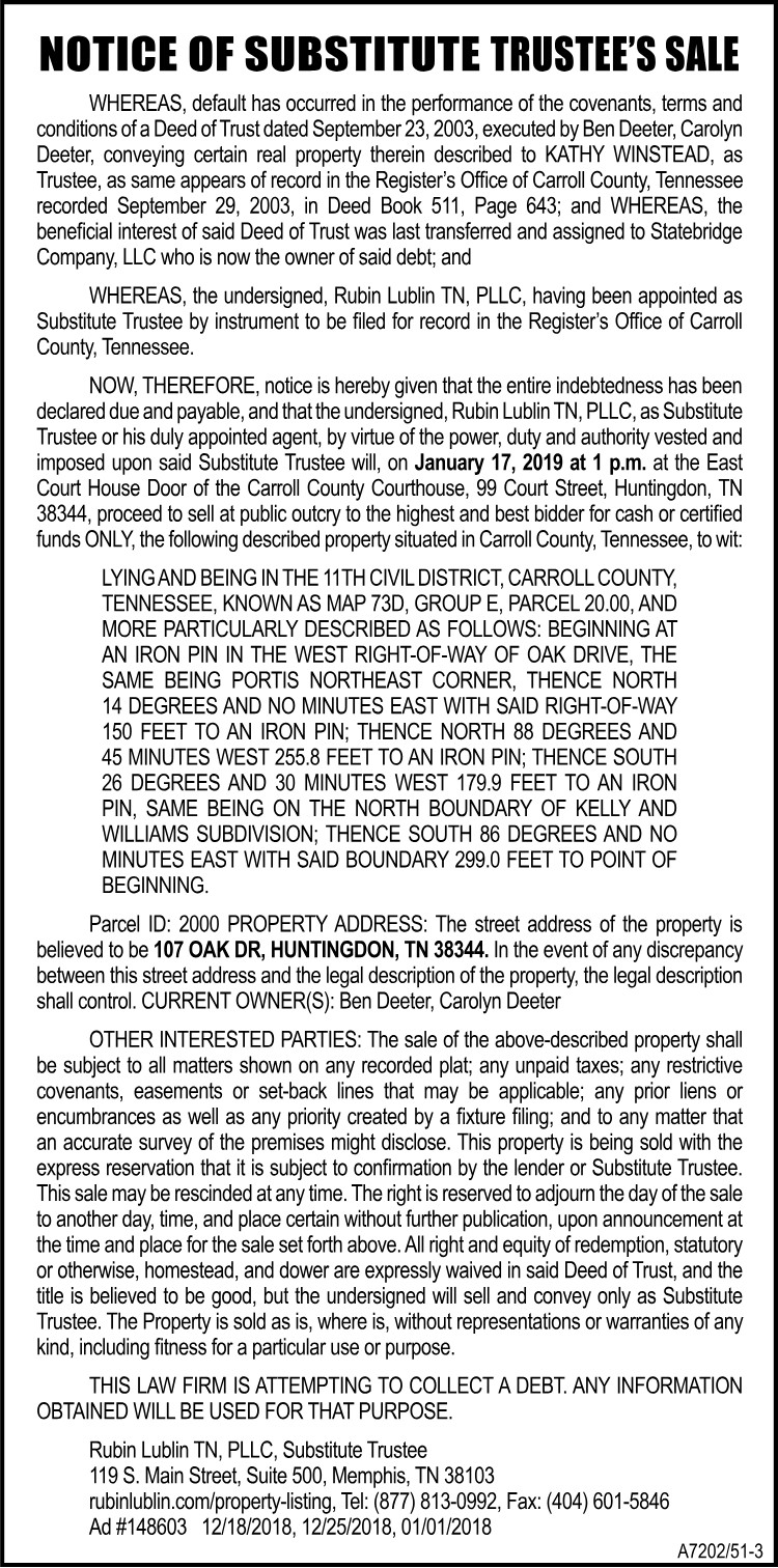 BCNS - Substitute Trustee Sale - WINSTEAD