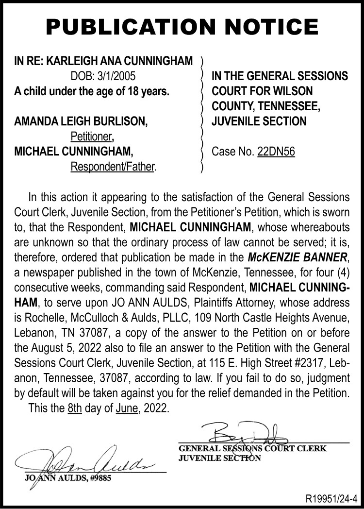 Publication Notice - CUNNINGHAM