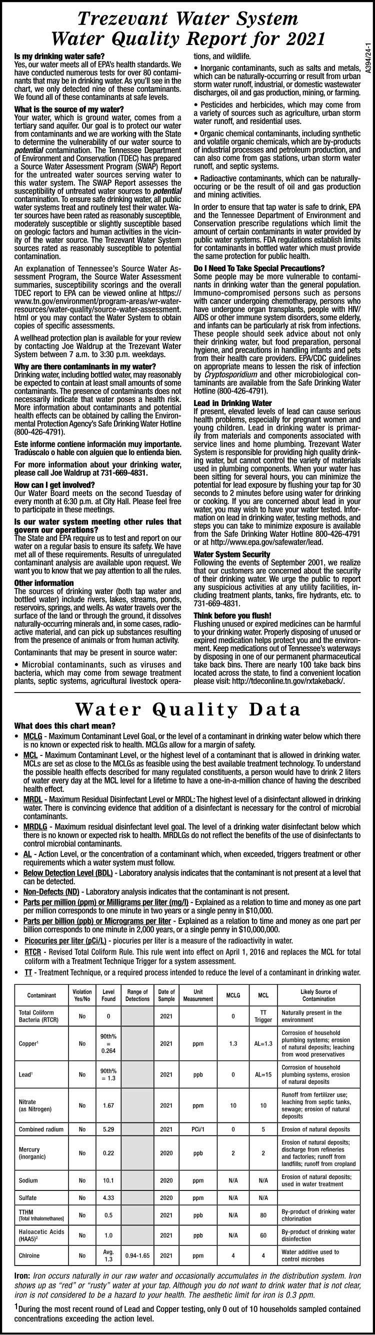 Trezevant Water Quality Report