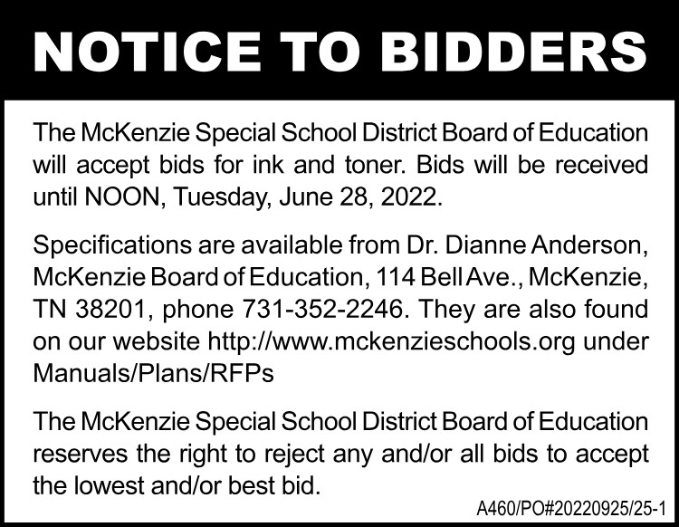 Notice to Bidders - MSSD Ink & Toner