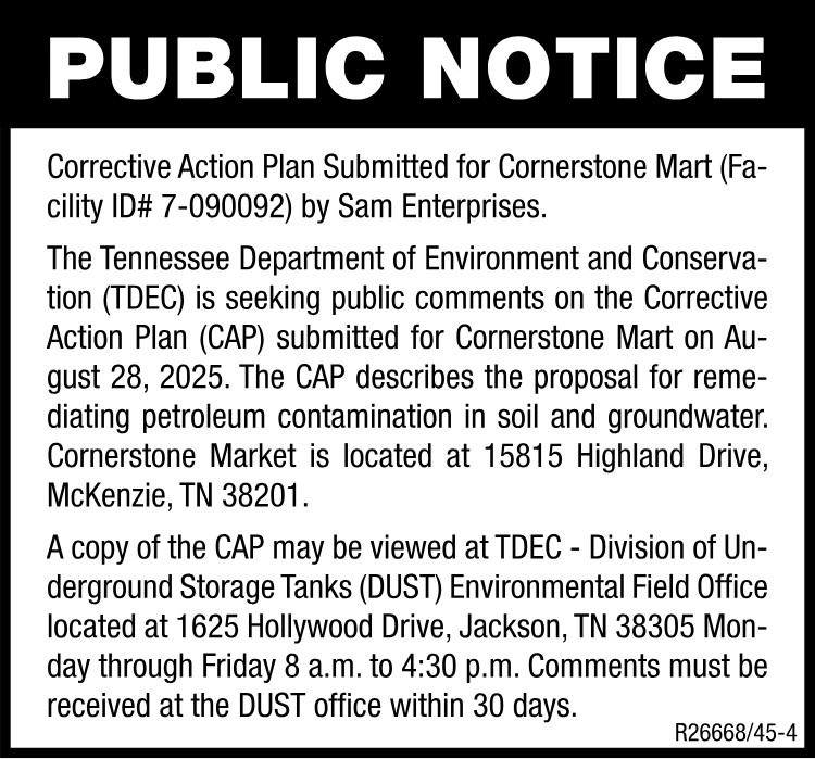 Public Notice - Cornerstone Mart