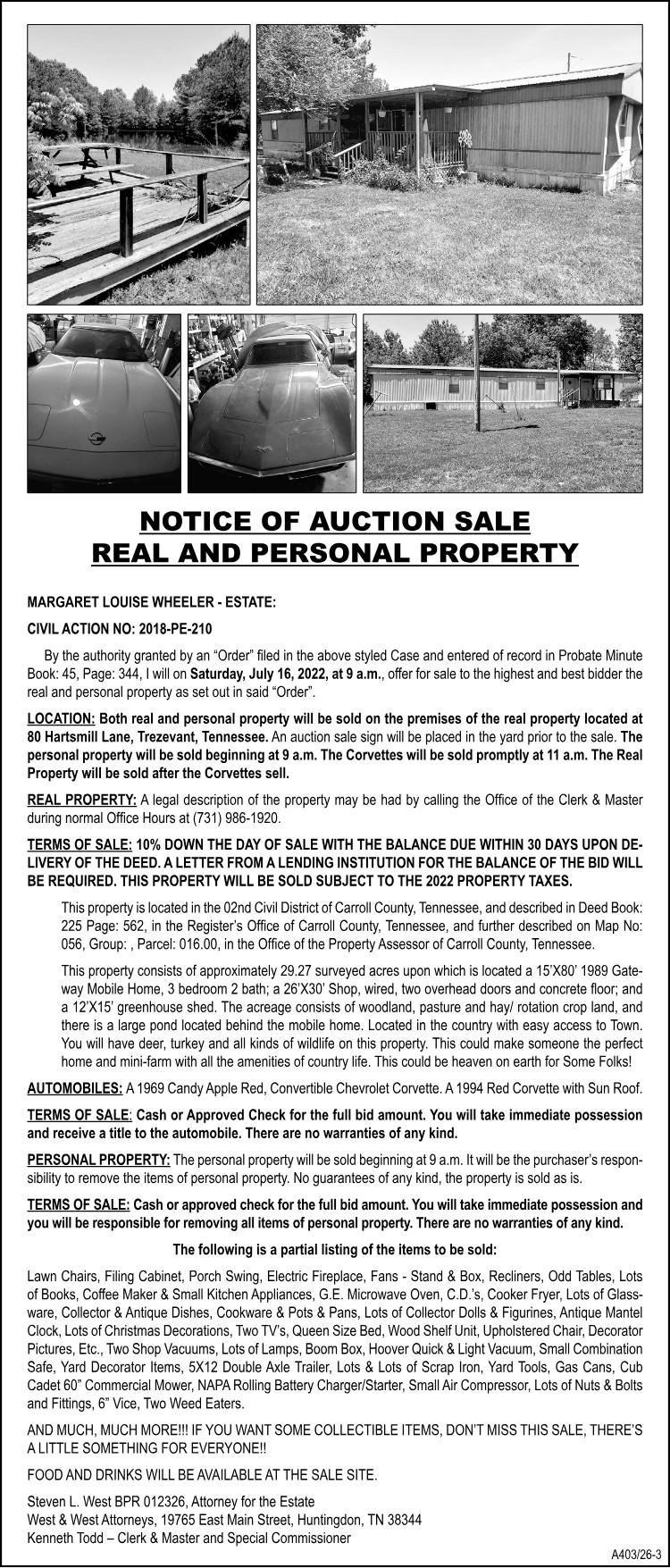 Notice of Auction Sale - WHEELER